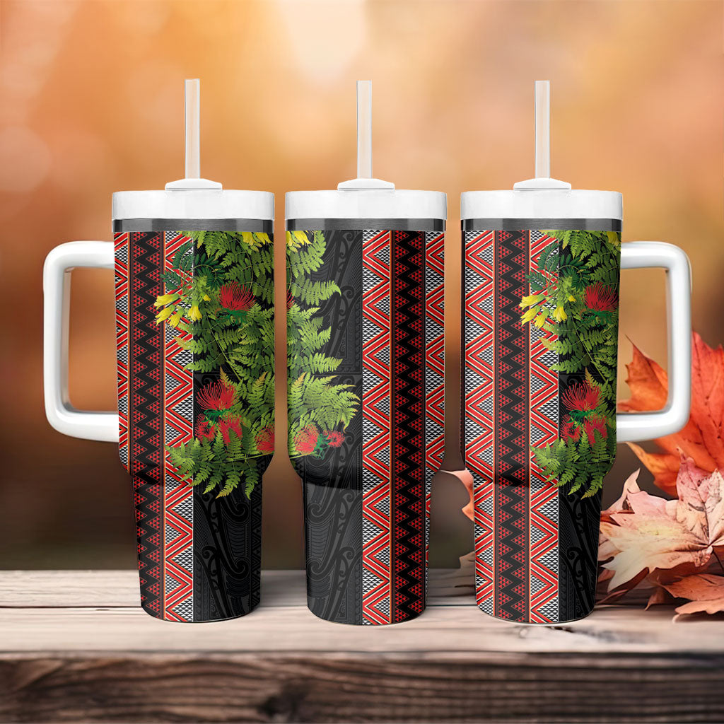 Maori Tukutuku Tumbler With Handle with Ferns Pohutukawa and Kowhai Tribal Moko Patterns LT03 - Polynesian Pride