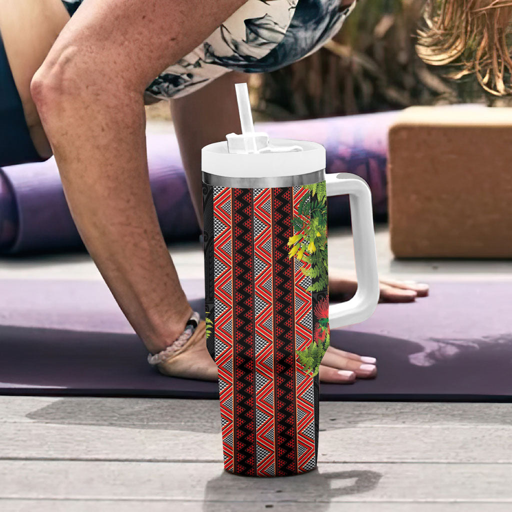 Maori Tukutuku Tumbler With Handle with Ferns Pohutukawa and Kowhai Tribal Moko Patterns LT03 - Polynesian Pride