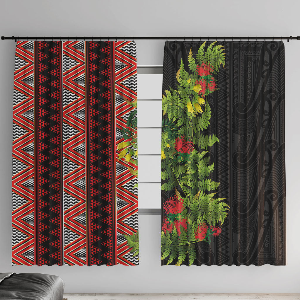 Maori Tukutuku Window Curtain with Ferns Pohutukawa and Kowhai Tribal Moko Patterns LT03 With Hooks Multicolor - Polynesian Pride