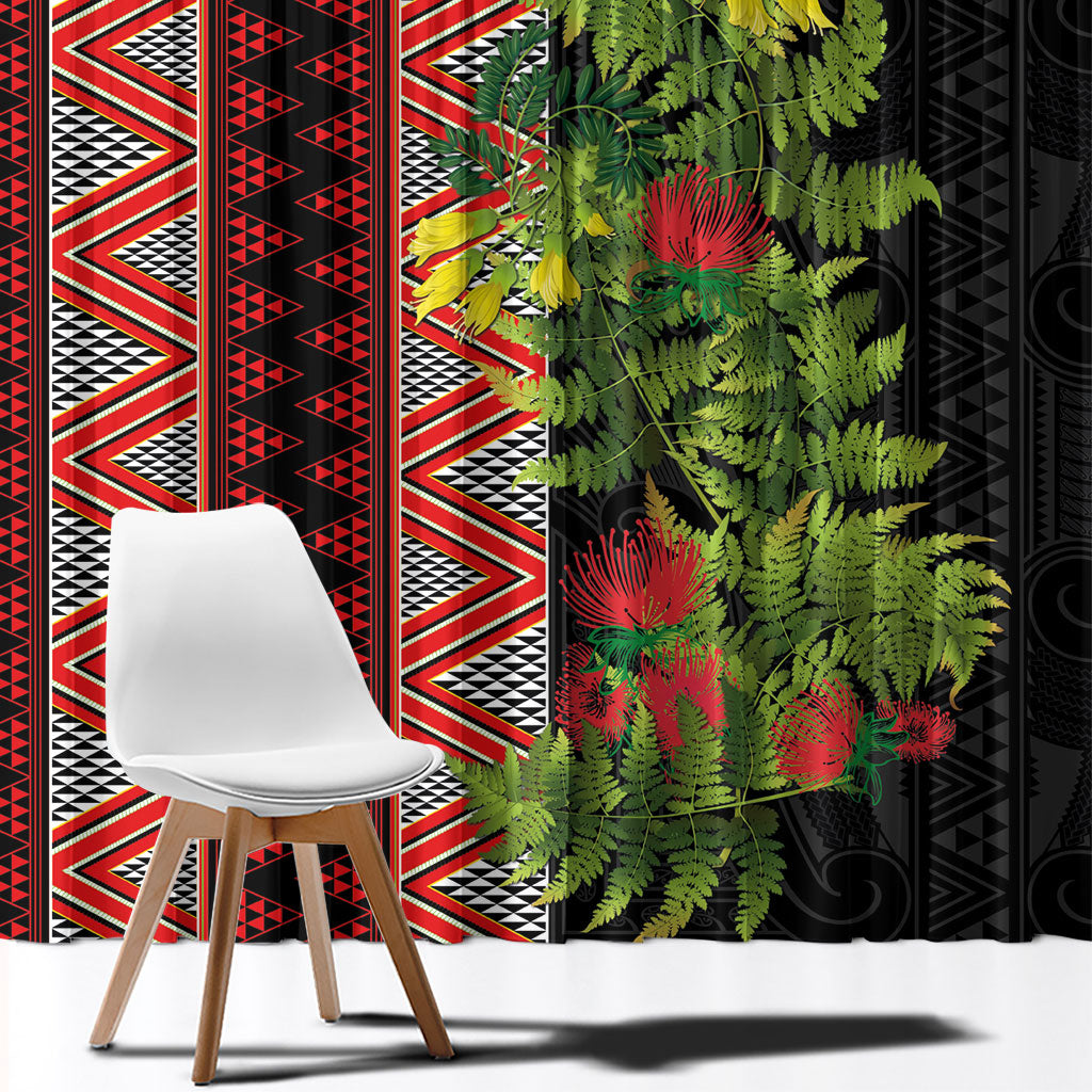Maori Tukutuku Window Curtain with Ferns Pohutukawa and Kowhai Tribal Moko Patterns LT03 - Polynesian Pride