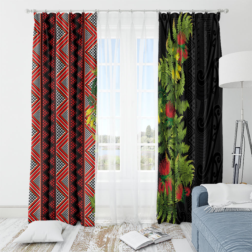 Maori Tukutuku Window Curtain with Ferns Pohutukawa and Kowhai Tribal Moko Patterns LT03 - Polynesian Pride