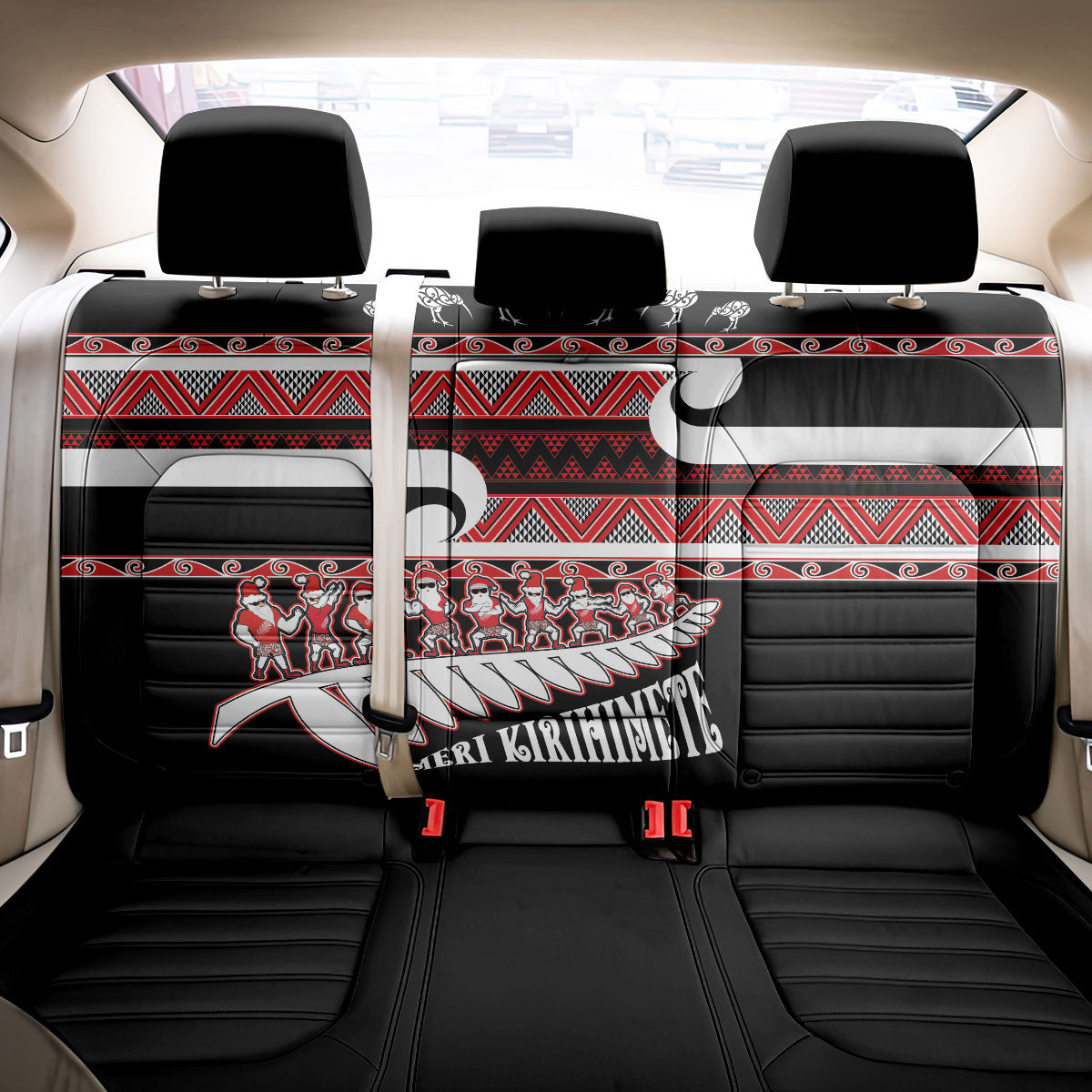 New Zealand Christmas Back Car Seat Cover Funny Santa Claus Haka Dance with Tukutuku LT03 - Polynesian Pride