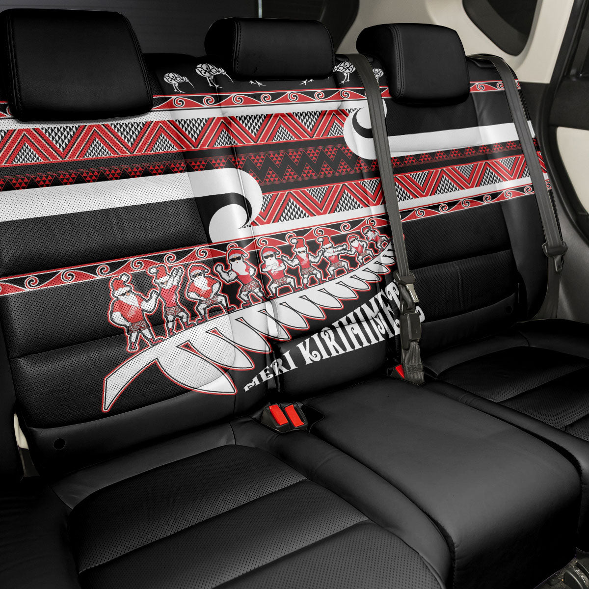 New Zealand Christmas Back Car Seat Cover Funny Santa Claus Haka Dance with Tukutuku LT03 - Polynesian Pride