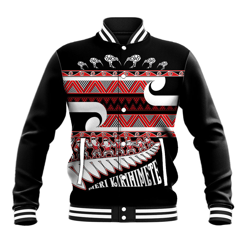 New Zealand Christmas Baseball Jacket Funny Santa Claus Haka Dance with Tukutuku LT03 Unisex Multicolor - Polynesian Pride