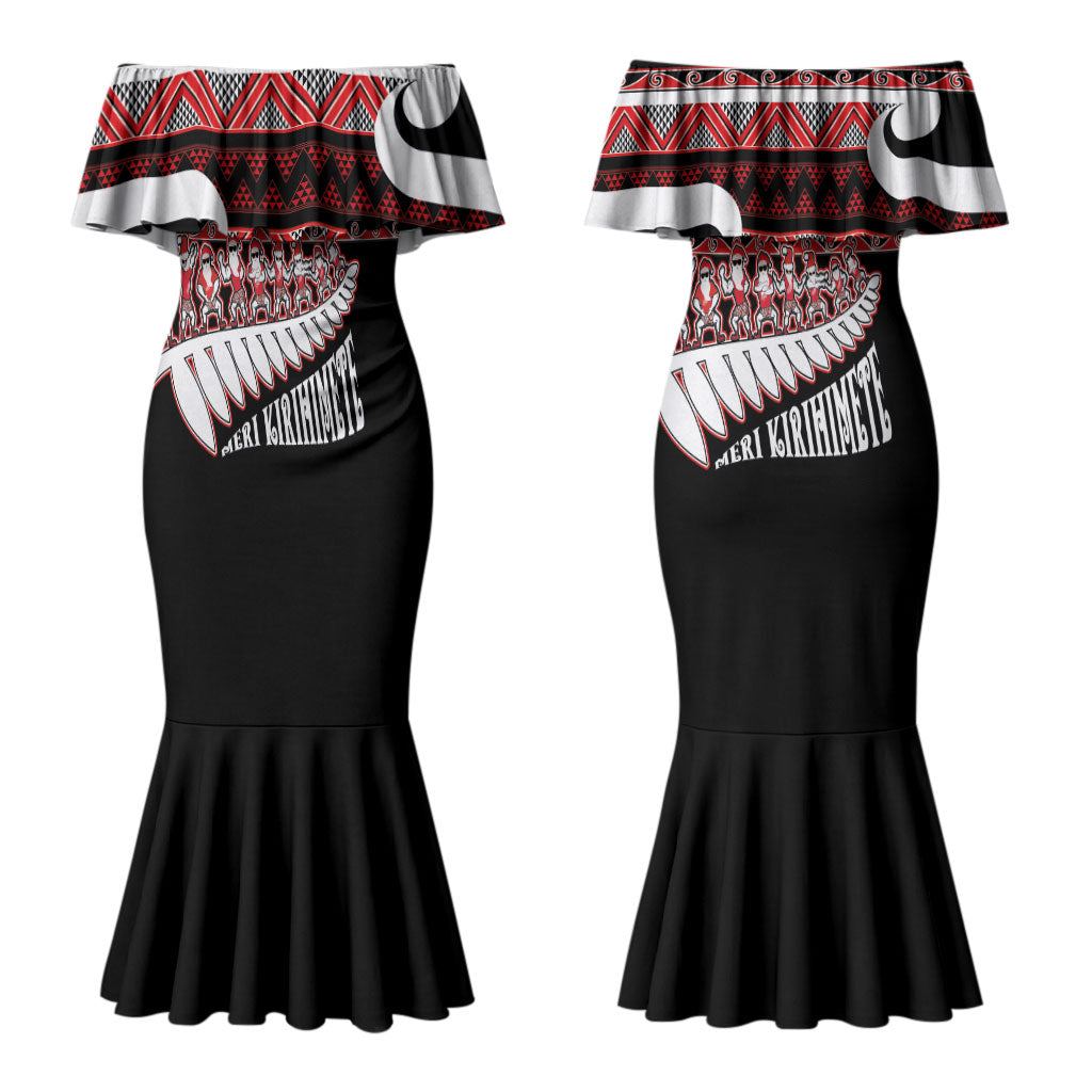 New Zealand Christmas Couples Matching Mermaid Dress and Hawaiian Shirt Funny Santa Claus Haka Dance with Tukutuku LT03 - Polynesian Pride