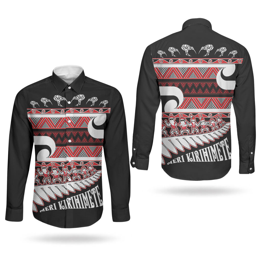 New Zealand Christmas Couples Matching Off Shoulder Maxi Dress and Long Sleeve Button Shirt Funny Santa Claus Haka Dance with Tukutuku LT03 - Polynesian Pride