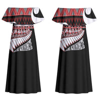 New Zealand Christmas Couples Matching Off Shoulder Maxi Dress and Long Sleeve Button Shirt Funny Santa Claus Haka Dance with Tukutuku LT03 - Polynesian Pride