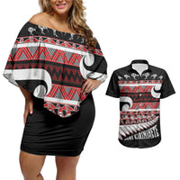 New Zealand Christmas Couples Matching Off Shoulder Short Dress and Hawaiian Shirt Funny Santa Claus Haka Dance with Tukutuku LT03 Multicolor - Polynesian Pride