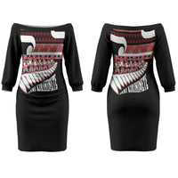 New Zealand Christmas Couples Matching Off The Shoulder Long Sleeve Dress and Hawaiian Shirt Funny Santa Claus Haka Dance with Tukutuku LT03 - Polynesian Pride