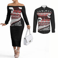 New Zealand Christmas Couples Matching Off The Shoulder Long Sleeve Dress and Long Sleeve Button Shirt Funny Santa Claus Haka Dance with Tukutuku LT03 Multicolor - Polynesian Pride