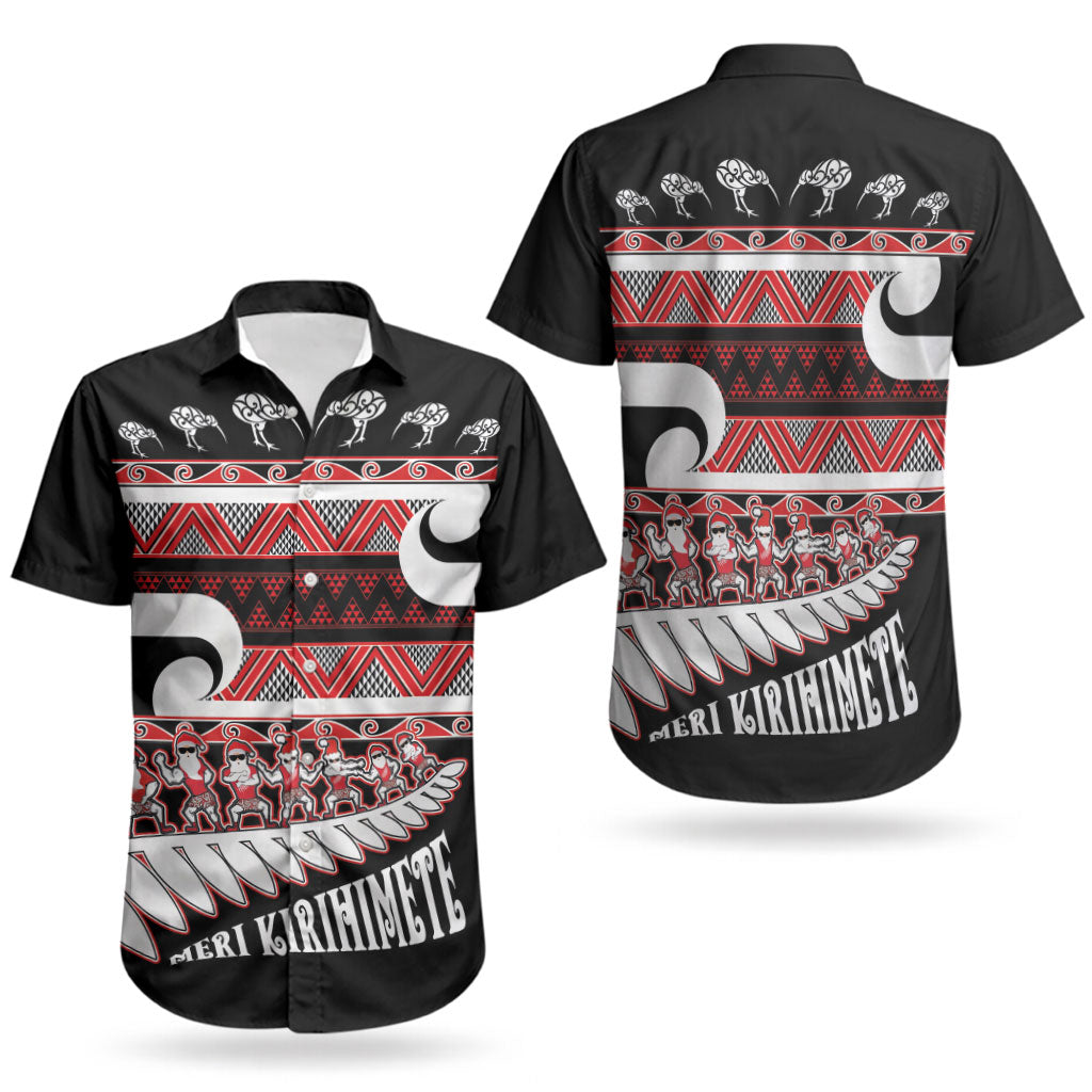 New Zealand Christmas Couples Matching Short Sleeve Bodycon Dress and Hawaiian Shirt Funny Santa Claus Haka Dance with Tukutuku LT03 - Polynesian Pride