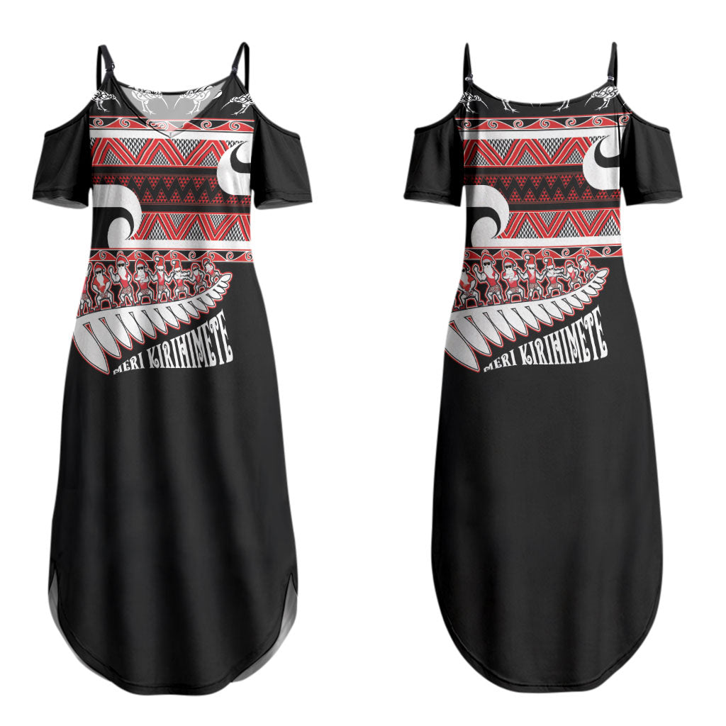 New Zealand Christmas Couples Matching Summer Maxi Dress and Long Sleeve Button Shirt Funny Santa Claus Haka Dance with Tukutuku LT03 - Polynesian Pride