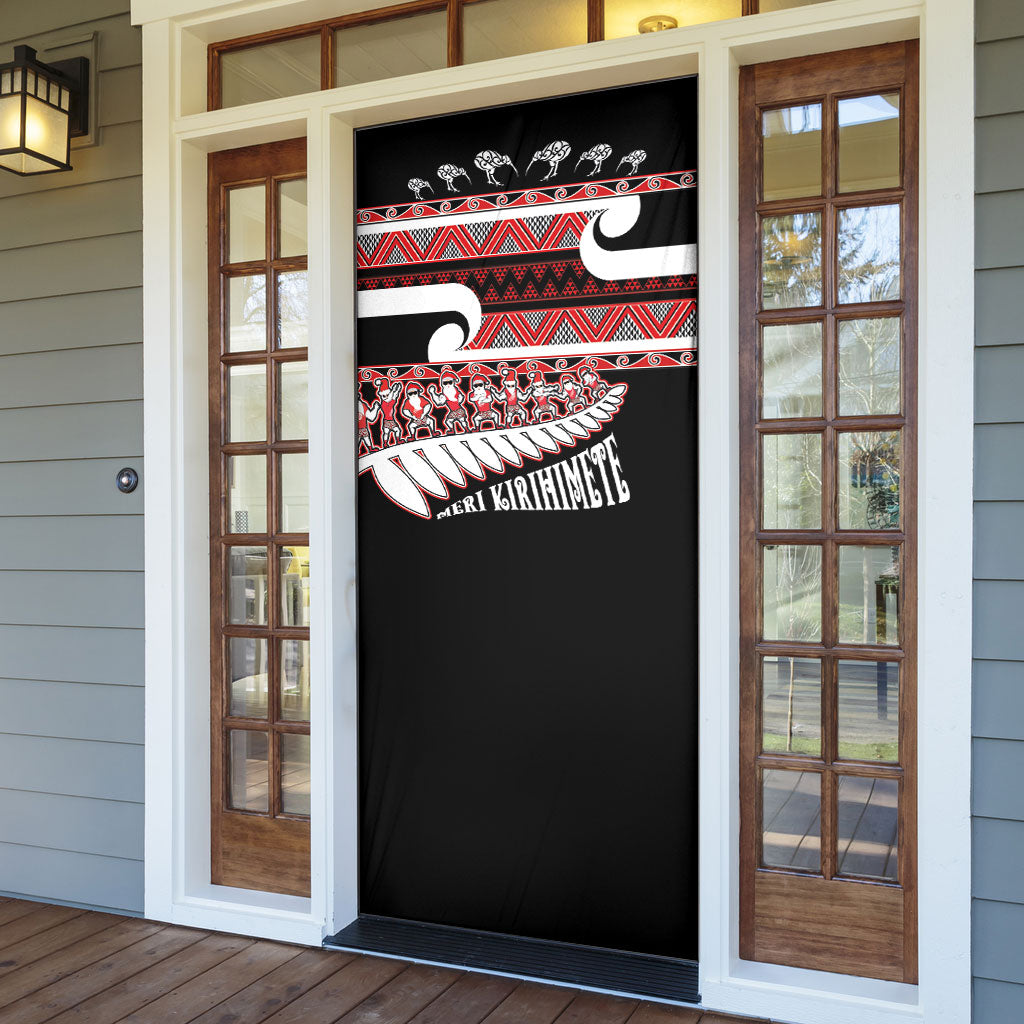 New Zealand Christmas Door Cover Funny Santa Claus Haka Dance with Tukutuku LT03 - Polynesian Pride