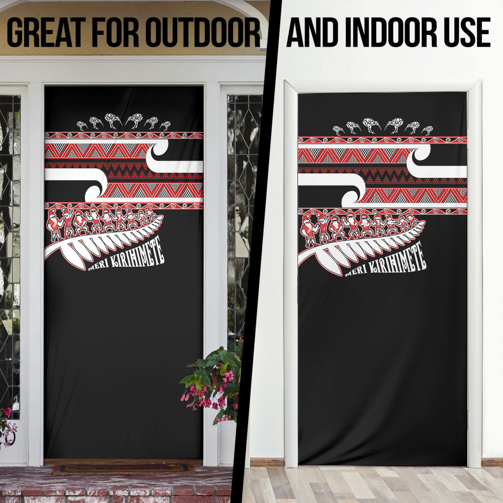 New Zealand Christmas Door Cover Funny Santa Claus Haka Dance with Tukutuku LT03 - Polynesian Pride