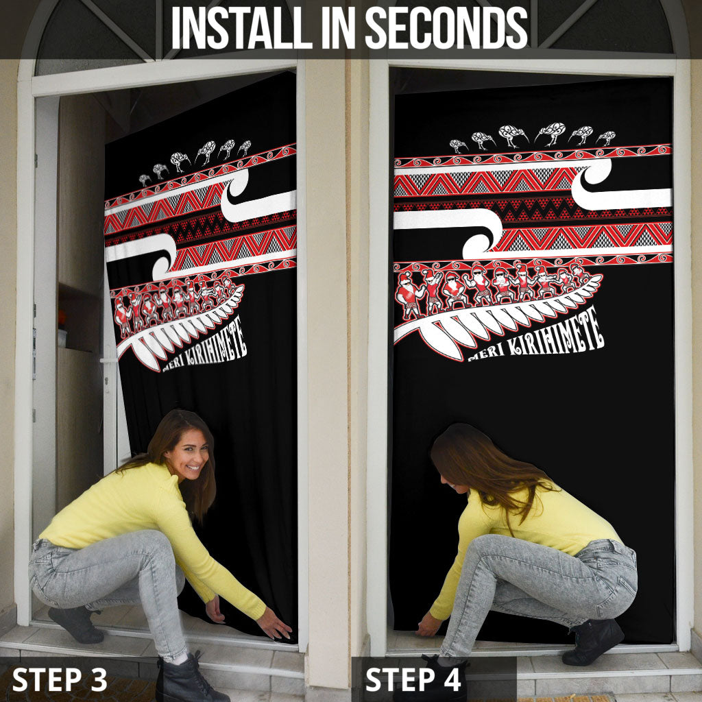 New Zealand Christmas Door Cover Funny Santa Claus Haka Dance with Tukutuku LT03 - Polynesian Pride