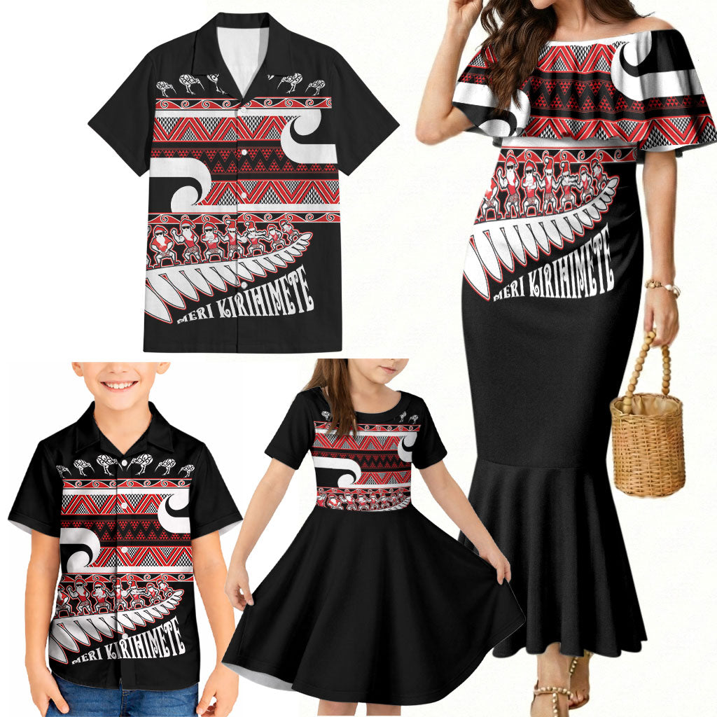 New Zealand Christmas Family Matching Mermaid Dress and Hawaiian Shirt Funny Santa Claus Haka Dance with Tukutuku LT03 - Polynesian Pride