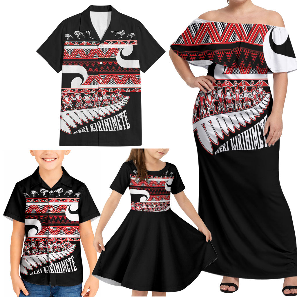 New Zealand Christmas Family Matching Off Shoulder Maxi Dress and Hawaiian Shirt Funny Santa Claus Haka Dance with Tukutuku LT03 - Polynesian Pride