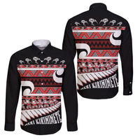 New Zealand Christmas Family Matching Off Shoulder Maxi Dress and Hawaiian Shirt Funny Santa Claus Haka Dance with Tukutuku LT03 Dad's Shirt - Long Sleeve Multicolor - Polynesian Pride