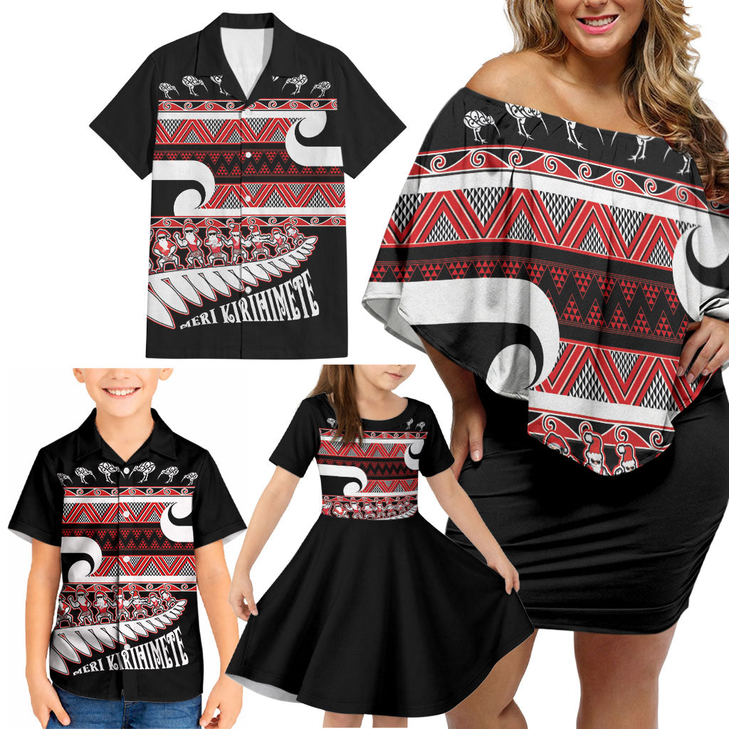 New Zealand Christmas Family Matching Off Shoulder Short Dress and Hawaiian Shirt Funny Santa Claus Haka Dance with Tukutuku