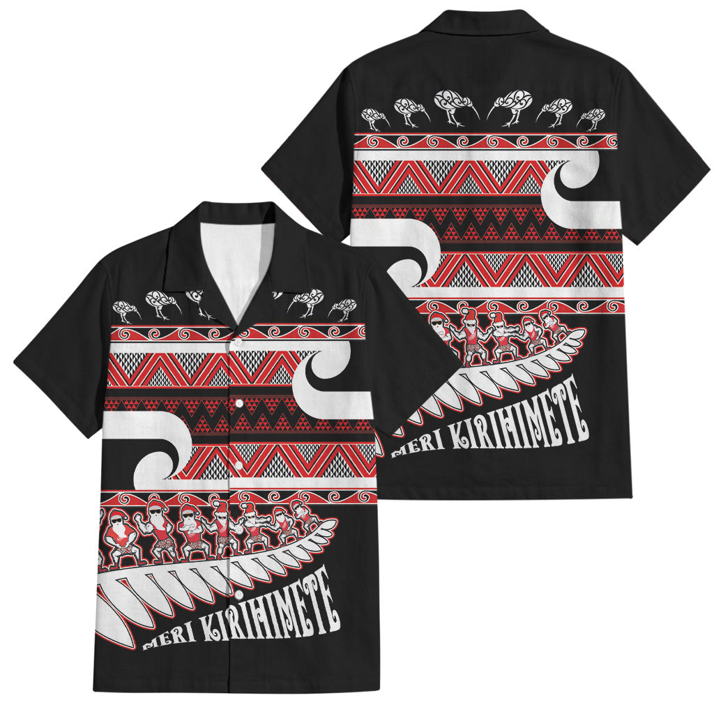 New Zealand Christmas Family Matching Off Shoulder Short Dress and Hawaiian Shirt Funny Santa Claus Haka Dance with Tukutuku LT03 Dad's Shirt - Short Sleeve Multicolor - Polynesian Pride
