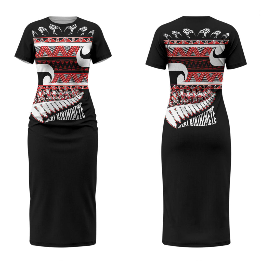 New Zealand Christmas Family Matching Short Sleeve Bodycon Dress and Hawaiian Shirt Funny Santa Claus Haka Dance with Tukutuku