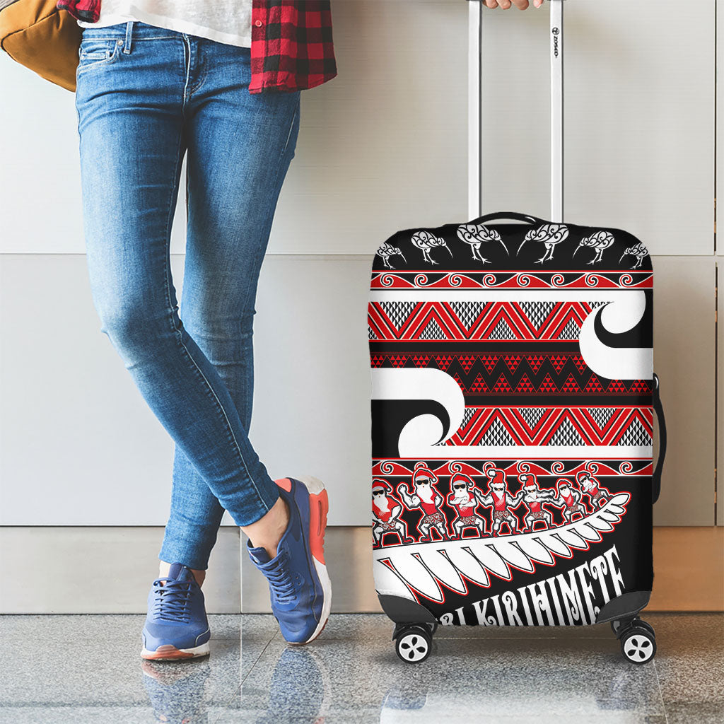 New Zealand Christmas Luggage Cover Funny Santa Claus Haka Dance with Tukutuku LT03 - Polynesian Pride