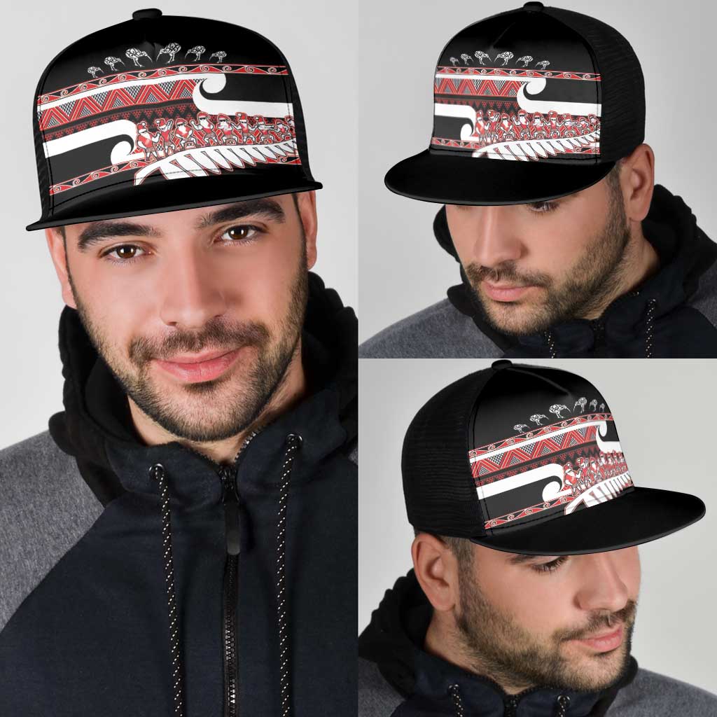 New Zealand Christmas Mesh Trucker Cap Funny Santa Claus Haka Dance with Tukutuku