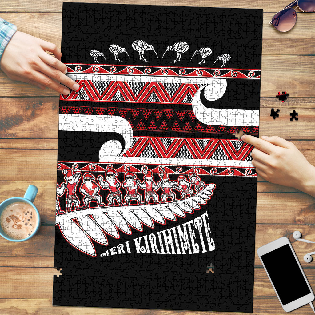 New Zealand Christmas Puzzle Funny Santa Claus Haka Dance with Tukutuku LT03 Multicolor - Polynesian Pride