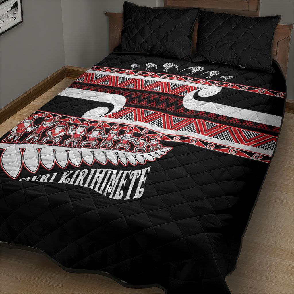New Zealand Christmas Quilt Bed Set Funny Santa Claus Haka Dance with Tukutuku LT03 - Polynesian Pride