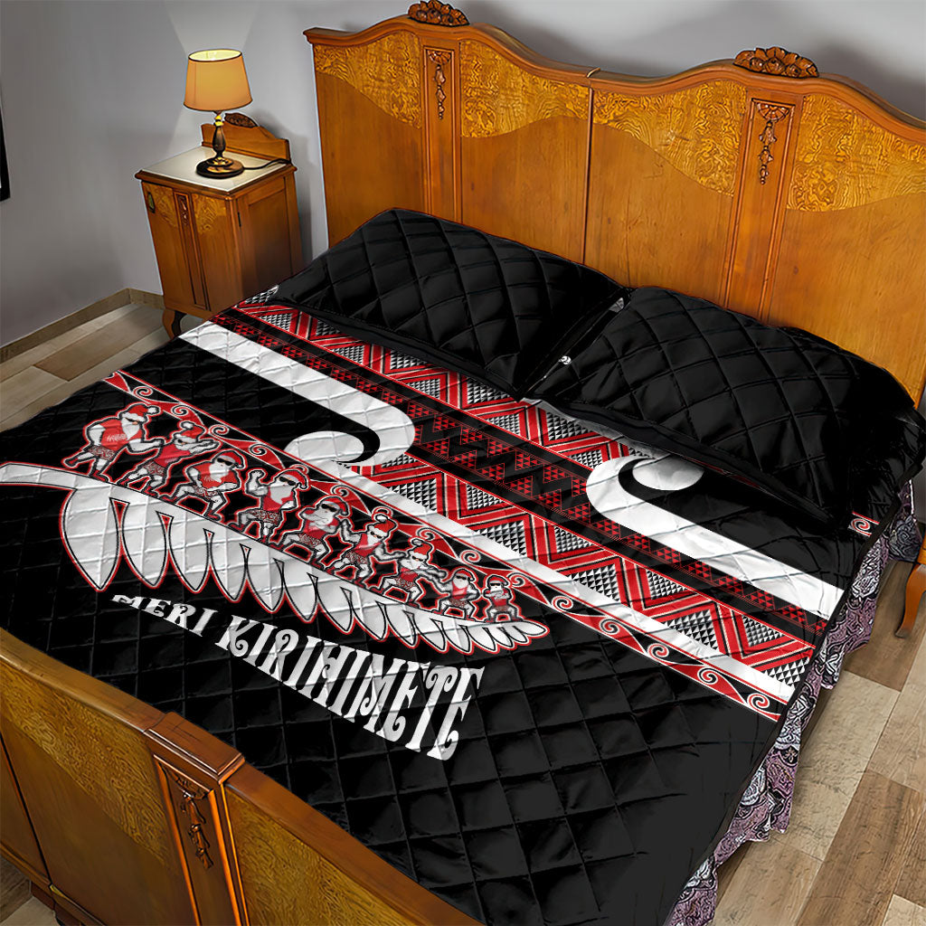 New Zealand Christmas Quilt Bed Set Funny Santa Claus Haka Dance with Tukutuku LT03 - Polynesian Pride