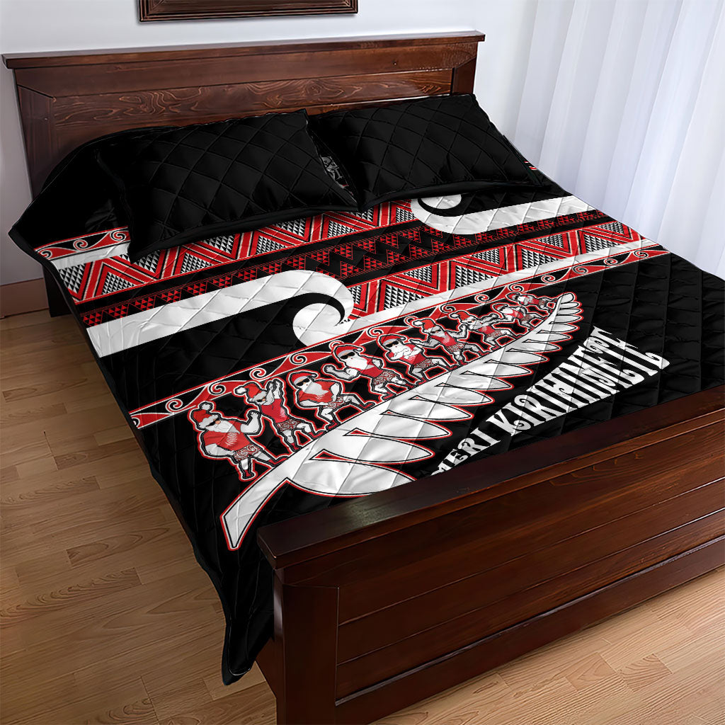 New Zealand Christmas Quilt Bed Set Funny Santa Claus Haka Dance with Tukutuku LT03 - Polynesian Pride