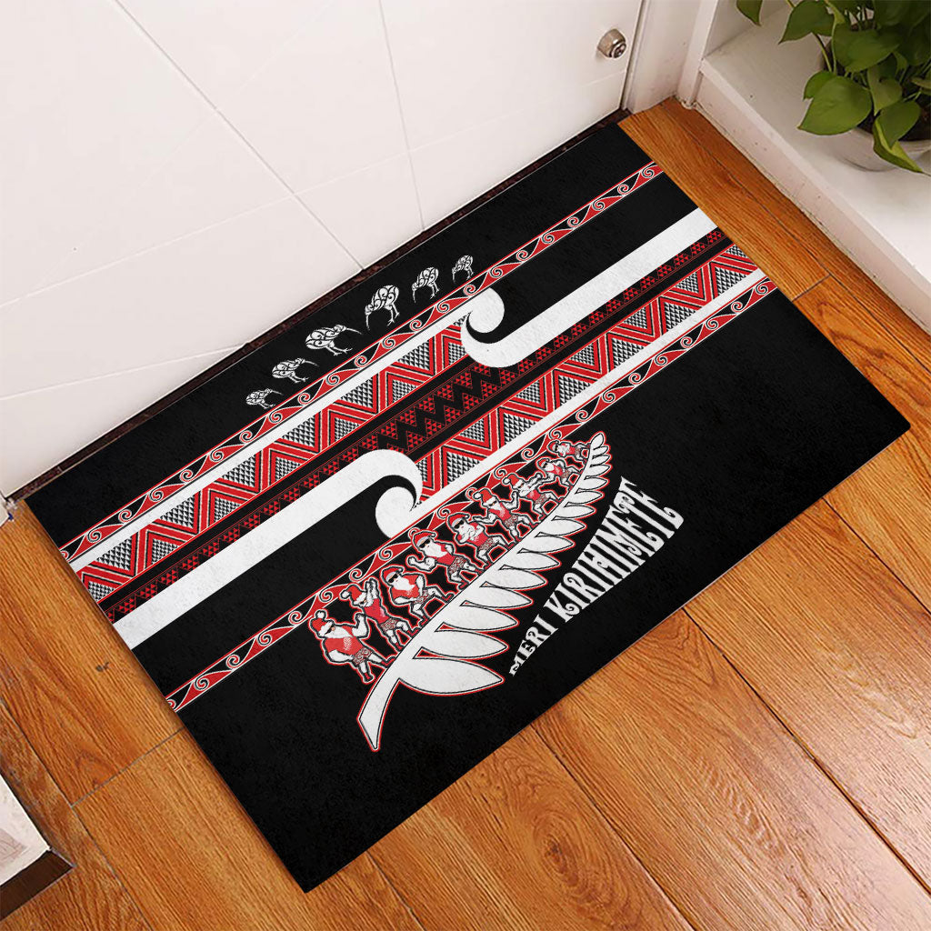 New Zealand Christmas Rubber Doormat Funny Santa Claus Haka Dance with Tukutuku LT03 - Polynesian Pride