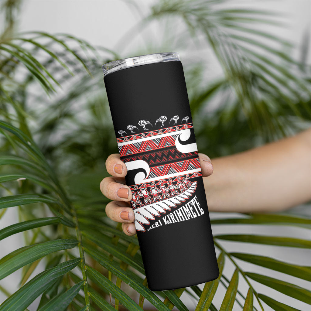 New Zealand Christmas Skinny Tumbler Funny Santa Claus Haka Dance with Tukutuku LT03 - Polynesian Pride