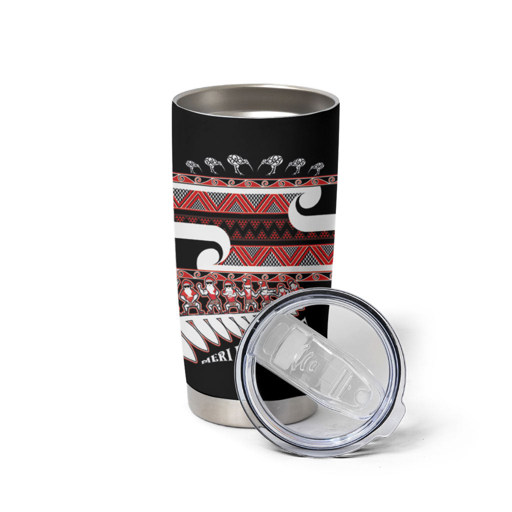 New Zealand Christmas Tumbler Cup Funny Santa Claus Haka Dance with Tukutuku LT03 - Polynesian Pride