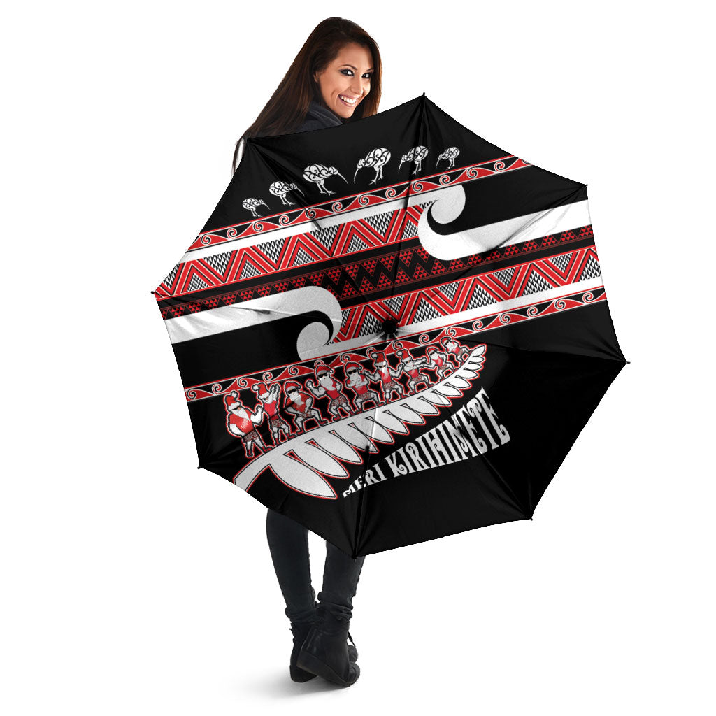 New Zealand Christmas Umbrella Funny Santa Claus Haka Dance with Tukutuku LT03 - Polynesian Pride