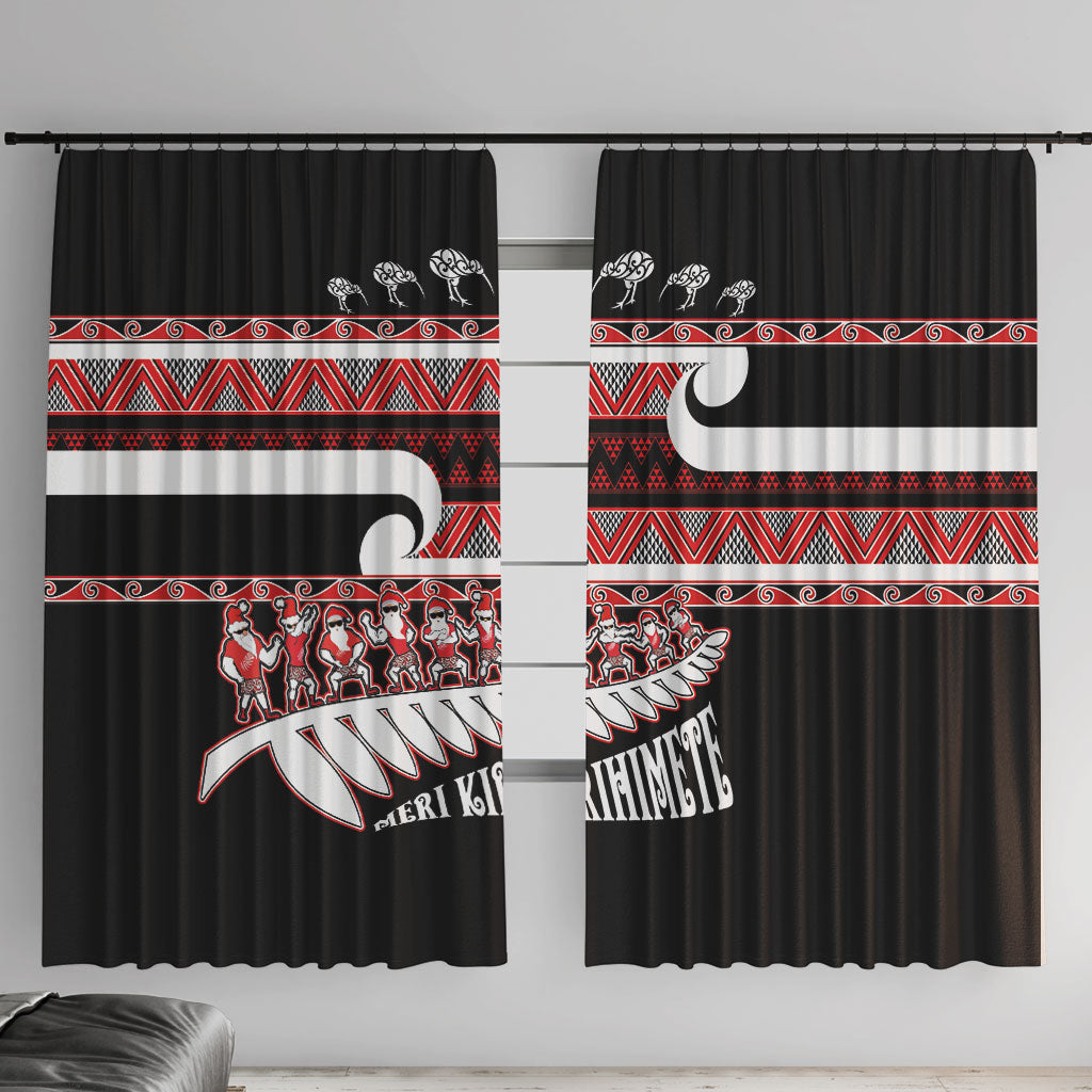 New Zealand Christmas Window Curtain Funny Santa Claus Haka Dance with Tukutuku LT03 With Hooks Multicolor - Polynesian Pride