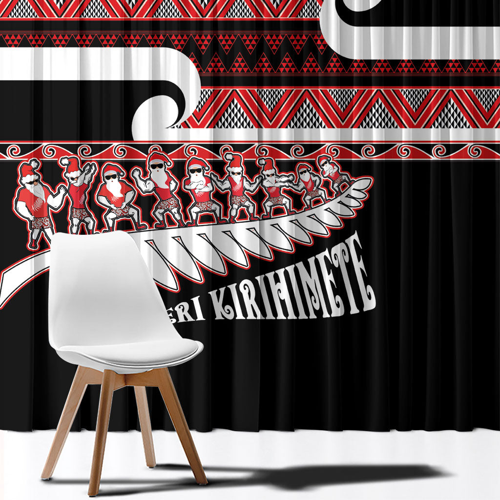 New Zealand Christmas Window Curtain Funny Santa Claus Haka Dance with Tukutuku LT03 - Polynesian Pride