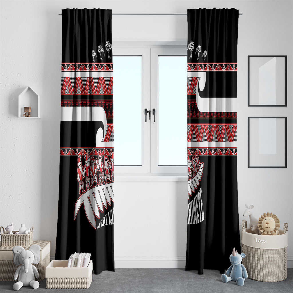 New Zealand Christmas Window Curtain Funny Santa Claus Haka Dance with Tukutuku LT03 - Polynesian Pride