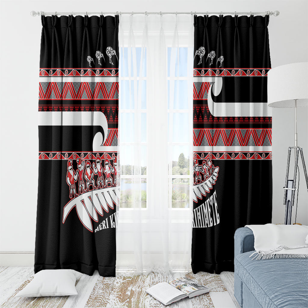 New Zealand Christmas Window Curtain Funny Santa Claus Haka Dance with Tukutuku LT03 - Polynesian Pride
