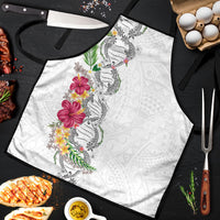 Hawaii DNA Kakau Tattoo Apron with Plumeria and Hibiscus Tropical Plants White Color LT03 White - Polynesian Pride