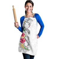 Hawaii DNA Kakau Tattoo Apron with Plumeria and Hibiscus Tropical Plants White Color LT03 - Polynesian Pride