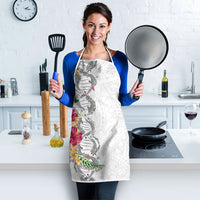 Hawaii DNA Kakau Tattoo Apron with Plumeria and Hibiscus Tropical Plants White Color LT03 - Polynesian Pride