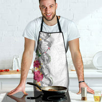 Hawaii DNA Kakau Tattoo Apron with Plumeria and Hibiscus Tropical Plants White Color LT03 - Polynesian Pride