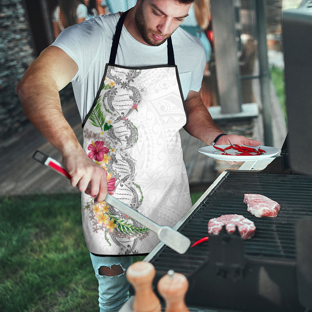 Hawaii DNA Kakau Tattoo Apron with Plumeria and Hibiscus Tropical Plants White Color LT03 - Polynesian Pride