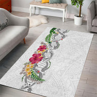 Hawaii DNA Kakau Tattoo Area Rug with Plumeria and Hibiscus Tropical Plants White Color LT03 - Polynesian Pride