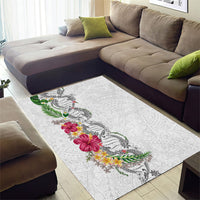 Hawaii DNA Kakau Tattoo Area Rug with Plumeria and Hibiscus Tropical Plants White Color LT03 - Polynesian Pride