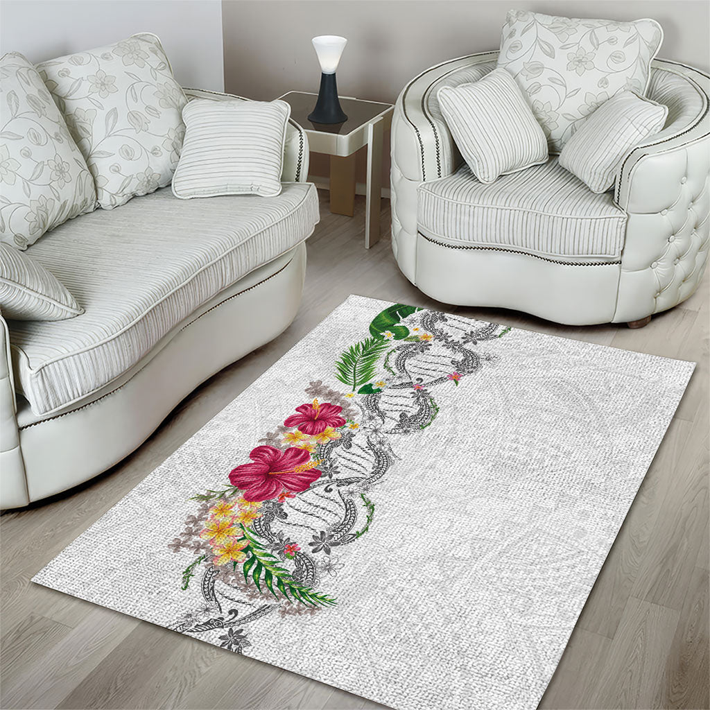 Hawaii DNA Kakau Tattoo Area Rug with Plumeria and Hibiscus Tropical Plants White Color LT03 - Polynesian Pride