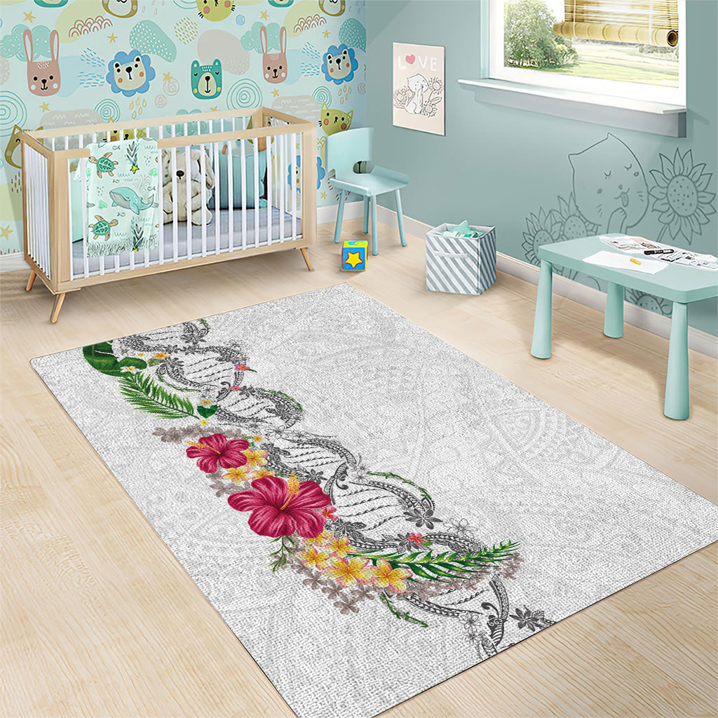 Hawaii DNA Kakau Tattoo Area Rug with Plumeria and Hibiscus Tropical Plants White Color LT03 - Polynesian Pride