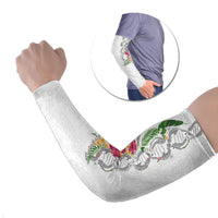 Hawaii DNA Kakau Tattoo Arm Sleeves with Plumeria and Hibiscus Tropical Plants White Color LT03 Set of 2 White - Polynesian Pride