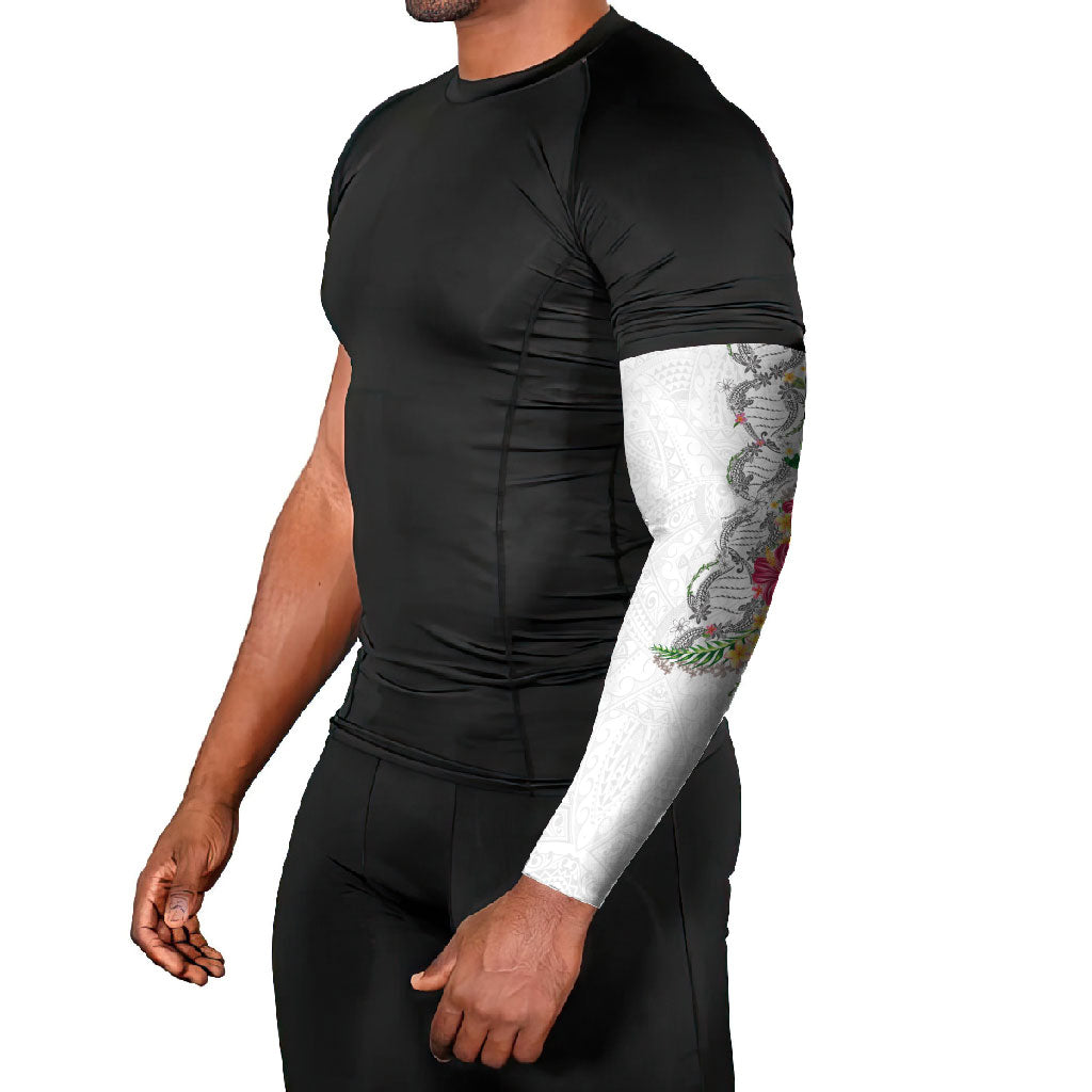 Hawaii DNA Kakau Tattoo Arm Sleeves with Plumeria and Hibiscus Tropical Plants White Color LT03 - Polynesian Pride